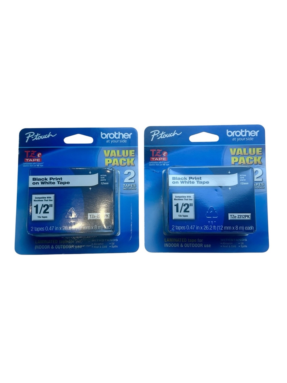 Two Brother P‑Touch Value PacksTZe‑2312PK Label Tape 1/2” Laminated